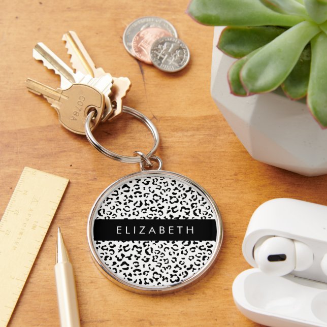 Chaveiro Impressão Leopardo, Manchas, Preto E Branco, Seu N (Mesa)