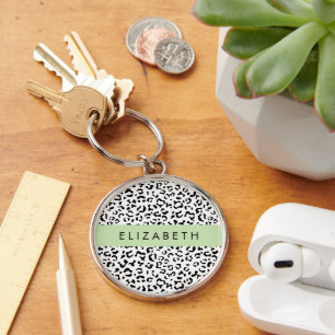 Chaveiro Impressão Leopardo, Manchas, Preto E Branco, Seu N