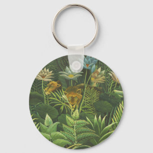 Chaveiro Impressão Vintage de Leão na Selva Tropical de Hen