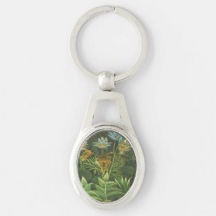 Chaveiro Impressão Vintage de Leão na Selva Tropical de Hen