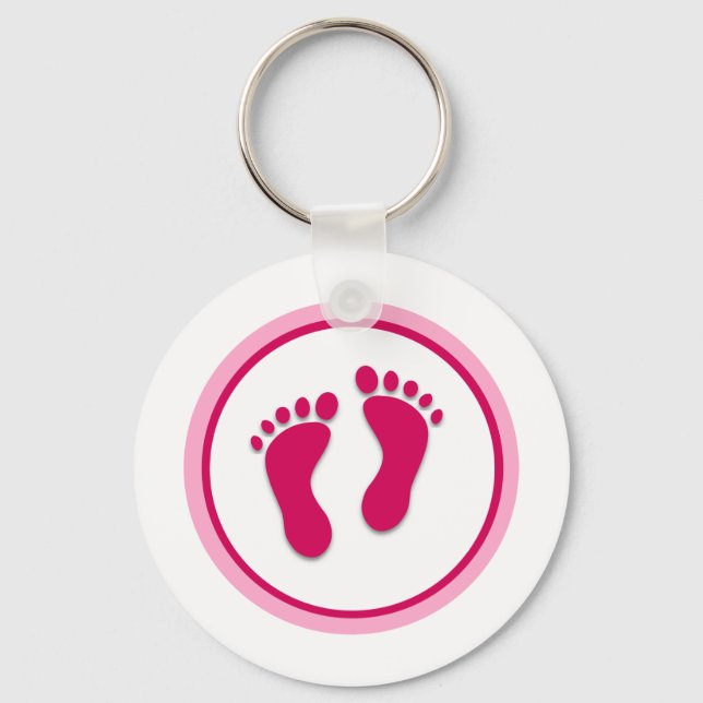Chaveiro Impressões de Pé de Bebê Rosa (Frente)