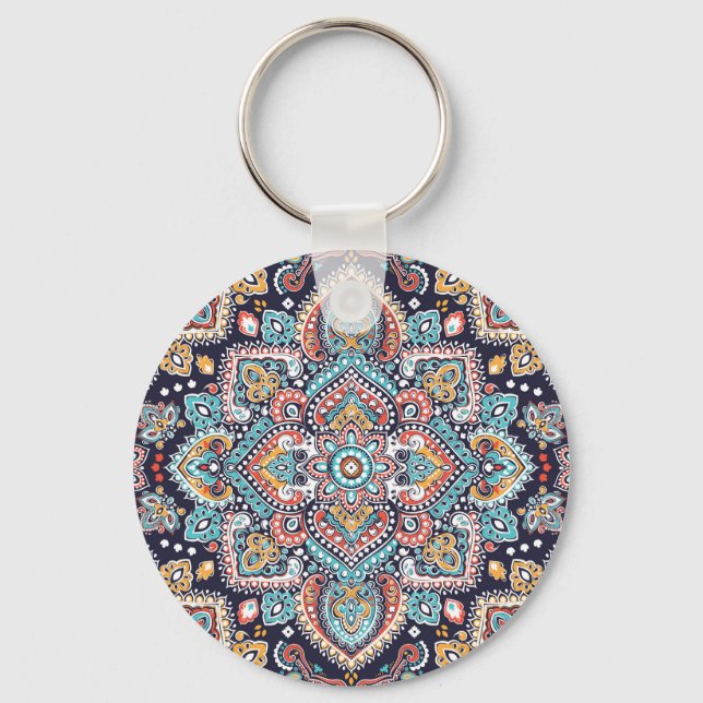 Chaveiro Indian Paisley: Padrão Étnico de Mandala (Frente)