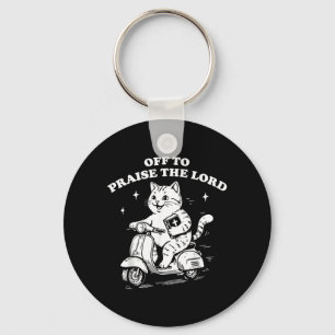 Chaveiro Indo para Louvar ao Senhor Gato Cristão Divertido