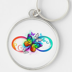 Chaveiro Infinidade brilhante com borboleta arco-íris