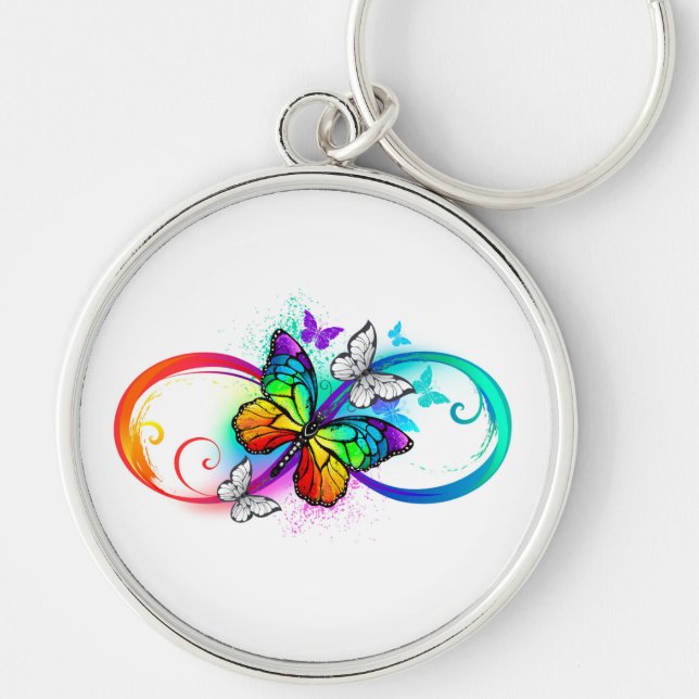 Chaveiro Infinidade brilhante com borboleta arco-íris (Frente)