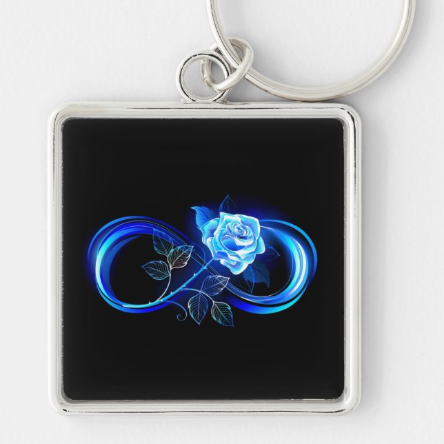 Chaveiro Infinito brilhante com rosa azul (Frente)