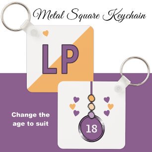 Chaveiro iniciais de 18 anos roxo laranja