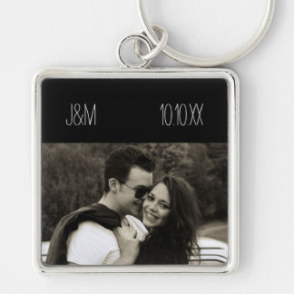 Chaveiro Iniciais de Data de Foto do Casal de Aniversário d