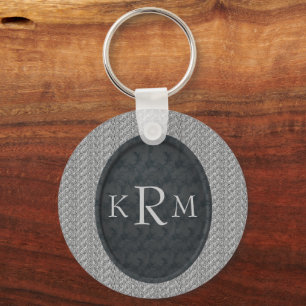 Chaveiro Iniciais de Monograma Floral Preto Personalizado