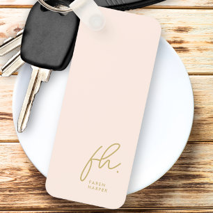 Chaveiro Iniciais de Script Mínimo Moderno Monograma Blush 