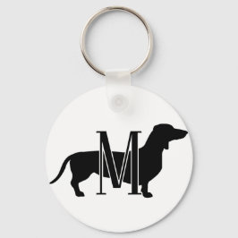 Chaveiro Inicial do Monograma Eu Amo Dachshunds Silhueta 