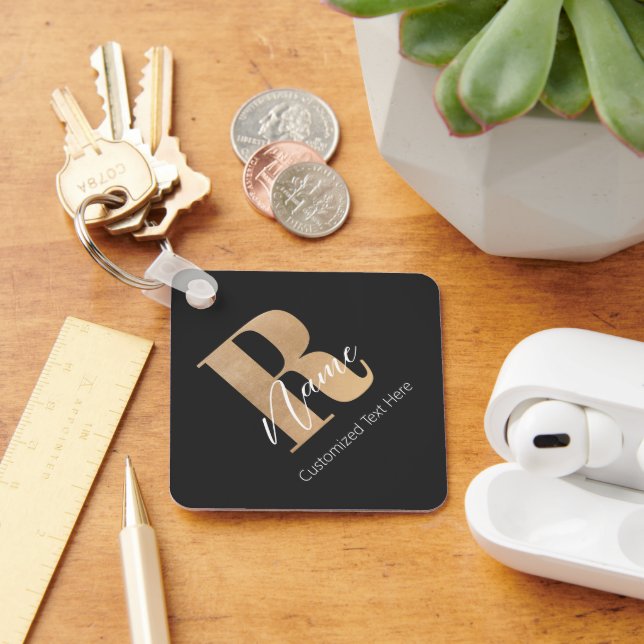Chaveiro Inicial Moderna Monogramada R & Nome Personalizado (Mesa)