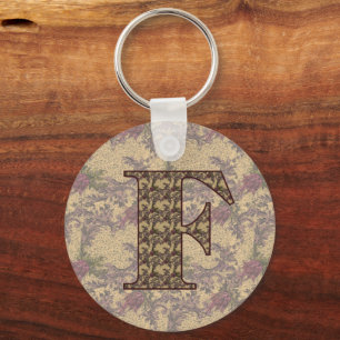 Chaveiro Inicial Monograma F Floral Elegante