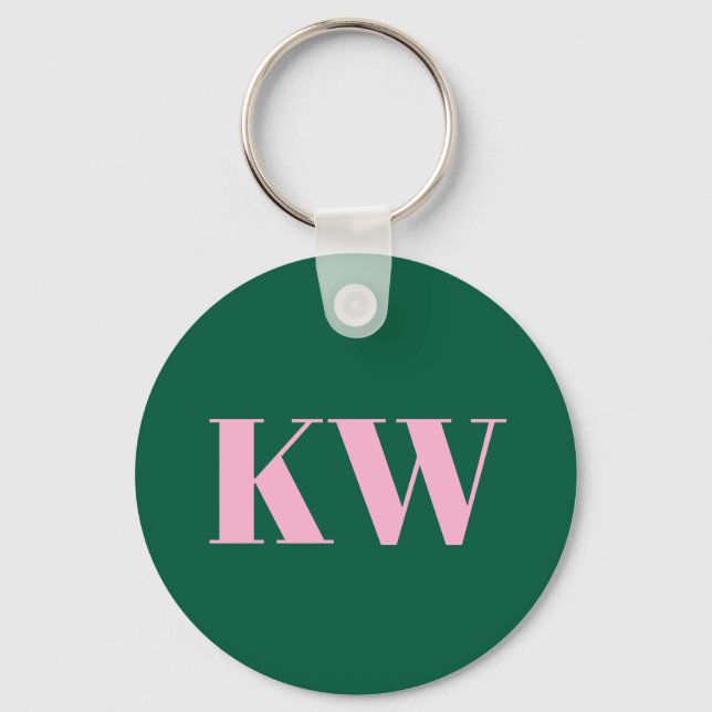 Chaveiro Inicials Personalizadas Rosa Verde Moderno Monogra (Frente)