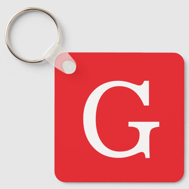 Chaveiro Initial Letter Monogram Red White Plain Simple (Frente)