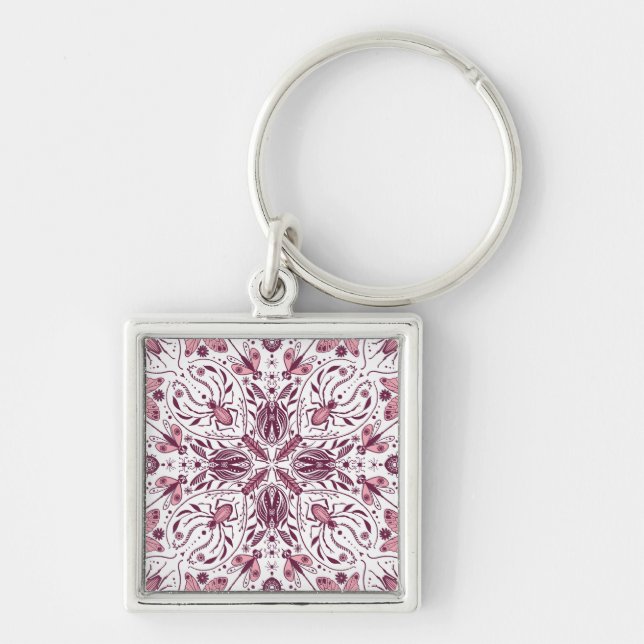 Chaveiro Insetos, magenta escura e rosa em branco (Frente)