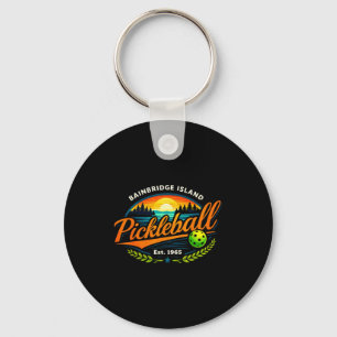 Chaveiro insígnia de pickleball pôr do sol retrô da ilha de