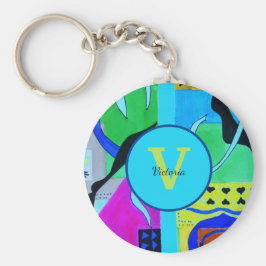 Chaveiro Inspiração Abstrato de Moda Azul do Matisse