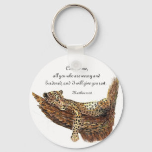 Chaveiro Inspirado, escritura, 11:28 de Matthew, leopardo