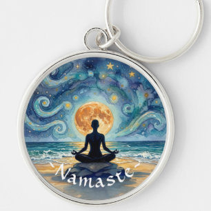 Chaveiro Ioga Meditação Céu Noturno Estrelado Lua Praia Oce