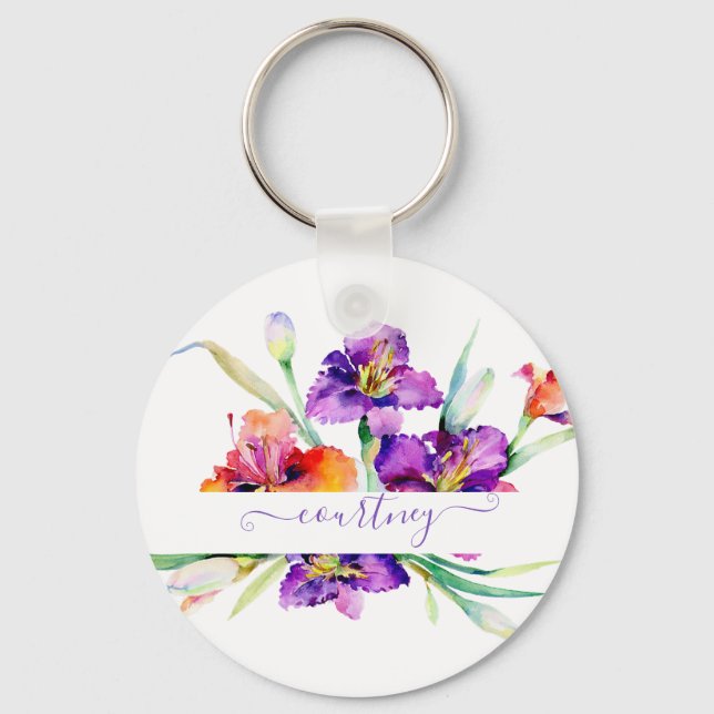 Chaveiro Íris personalizada em aquarela roxa  (Frente)