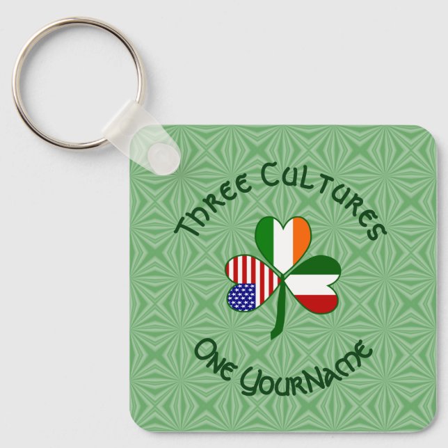 Chaveiro Irish Irish American Flags Italiano Shamrock Seu N (Frente)