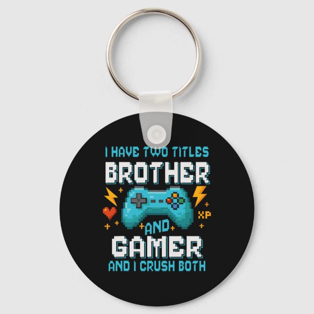 Chaveiro Irmão e jogador Console Pixel de videogame jogador (Frente)