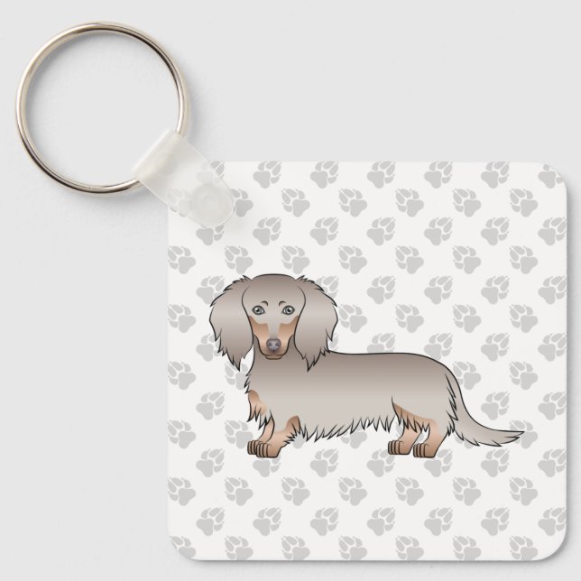 Chaveiro Isabella E Tan Long Hair Dachshund Cartoon Dog (Frente)