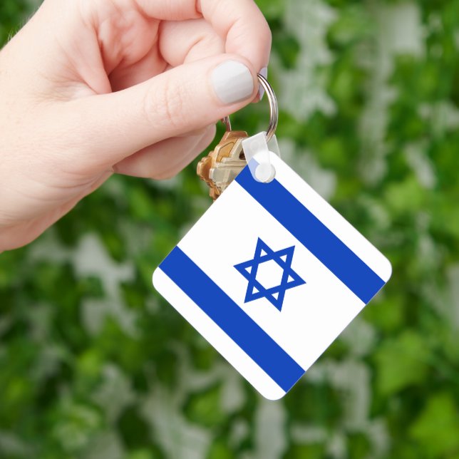 Chaveiro Israel sinaliza o patriótico branco-azul moderno (Mão)