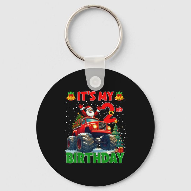 Chaveiro It’s My 2nd Birthday Xmas Santa Monster Truck Chri (Frente)