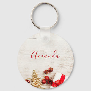 Chaveiro Itens de Natal em um Conselho Russo de Madeira