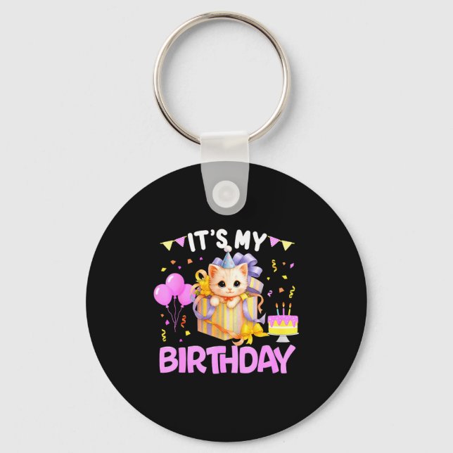 Chaveiro It's My Birthday Cat Lover Cute Girl Bday Family P (Frente)