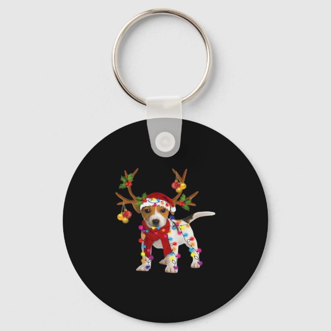 Chaveiro Jack Russell Cachorro Gorgee Reindeer de Natal Luz (Frente)