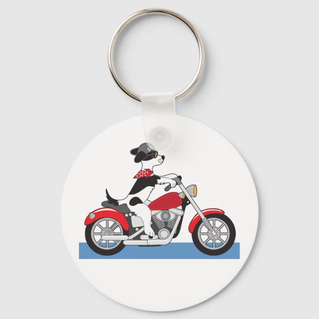 Chaveiro Jack Russell Terrier Biker Dog em Moto Vermelha (Frente)