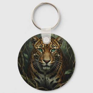 Chaveiro Jaguar de Olhos Verdes Intenso na Selva