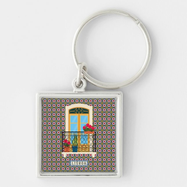 Chaveiro Janela da casa de Lisboa com plantas e azulejos (Frente)
