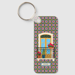 Chaveiro Janela da casa de Lisboa com plantas e azulejos