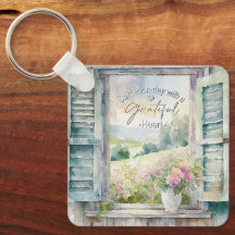 Janela floral de cor d'água do coração grateful