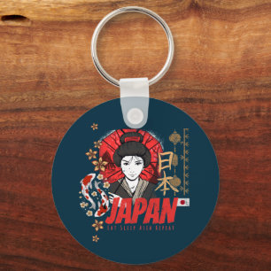 Chaveiro Japão Vintage Geisha com Flag Koi e Lotus Souve
