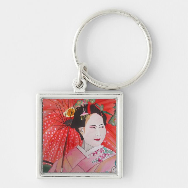 Chaveiro Japonês Geisha com arte original de guarda-chuva v (Frente)