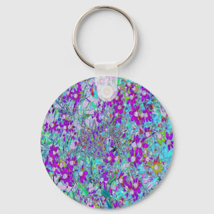 Chaveiro Jardim Aquático com Flores Azul Violeta e Rosa Que