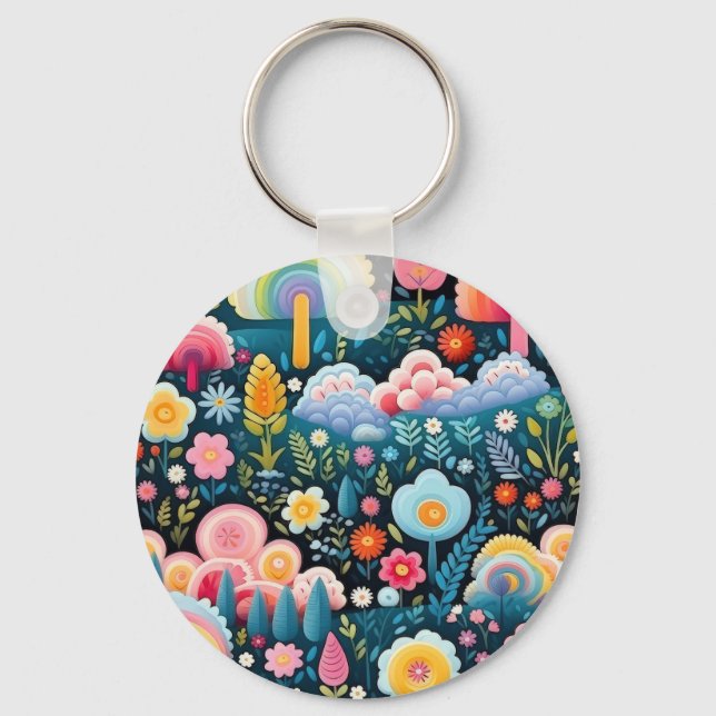 Chaveiro Jardim de Arco-Íris Caprichoso Padrão de Fantasia  (Frente)