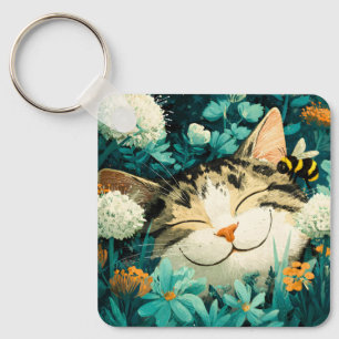 Chaveiro Jardim de Flores de Gato Adormecido com Abelha em 