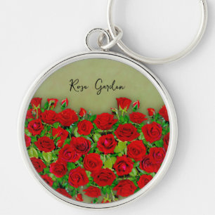 Chaveiro Jardim de Rosas Vermelhas Vibrantes Padrão Floral