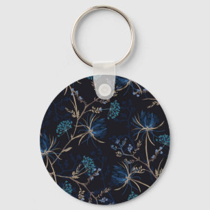 Chaveiro Jardim Escuro: Floral Azul Monotone