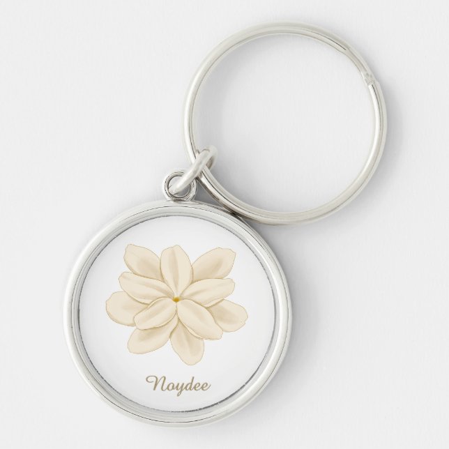 Chaveiro Jasmine Flor Branca Nome Elegante (Frente)