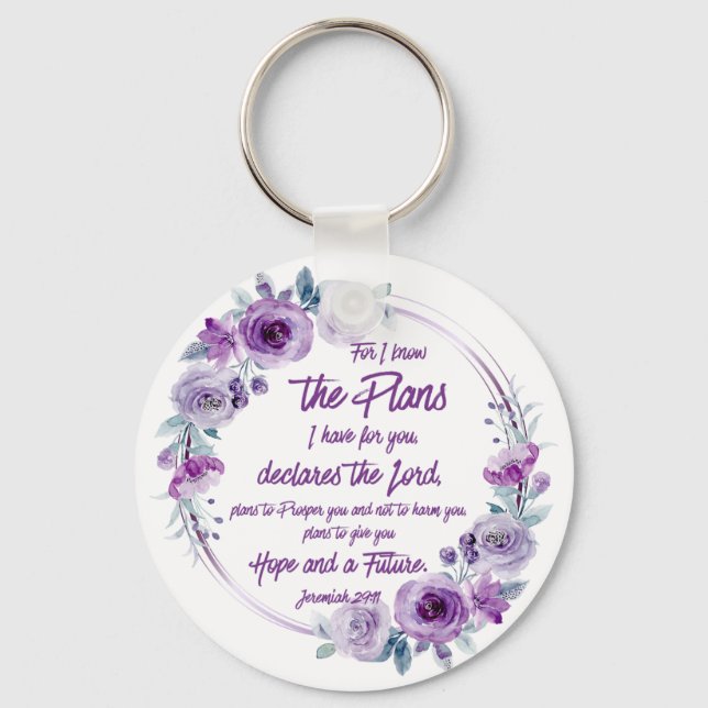 Chaveiro Jeremiah 29:11 Porque eu conheço os Planos Purple  (Frente)