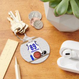 Chaveiro Jérsei de Basquete Branco e Azul Personalizado
