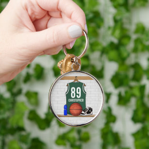 Chaveiro Jérsei de Basquete Branco e Verde Personalizado