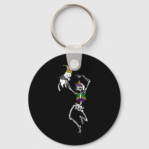 Chaveiro Jester Skeleton Dançando Cat Mardi Gras Mask Carni